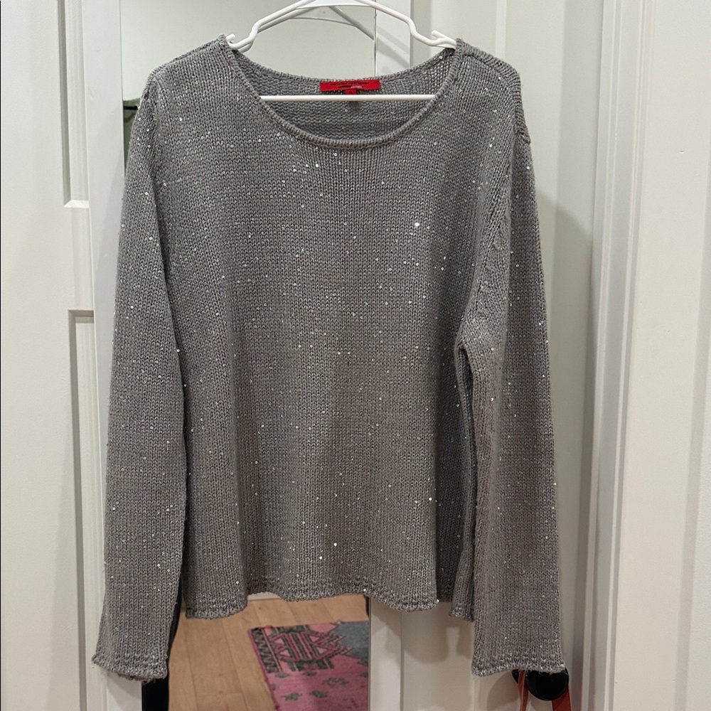 Narciso Rodriguez Gray Sequin Knit Long-Sleeve Sweater